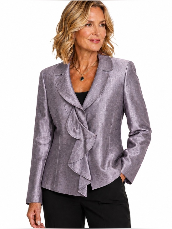 Albert Nipon Jackets & Blazers - Albert Nipon Size 16 Purple Silk Blend Ruffle Front Evening Blazer Jacket